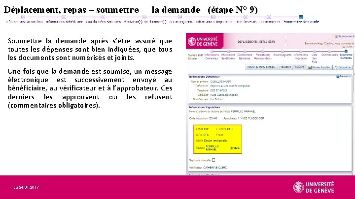 Déplacement, repas – soumettre la demande (étape N° 9) Soumettre la demande après s’être