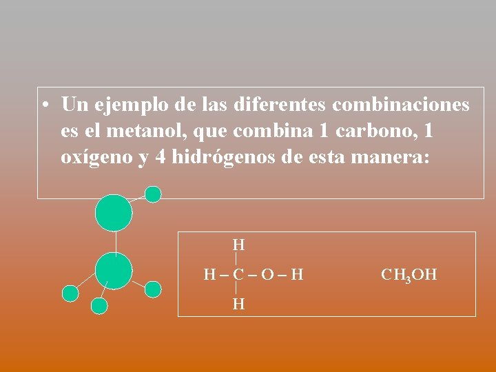  • Un ejemplo de las diferentes combinaciones es el metanol, que combina 1
