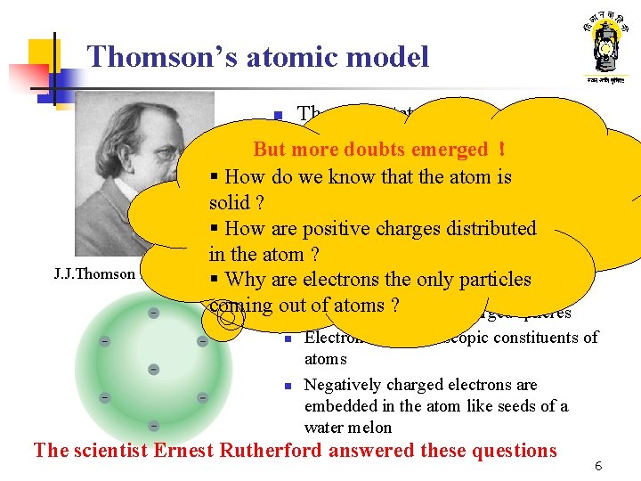 Thomson’s atomic model Thomson stated that n n Cathode rays are a stream of Thomson’s atomic model Thomson stated that n n Cathode rays are a stream of