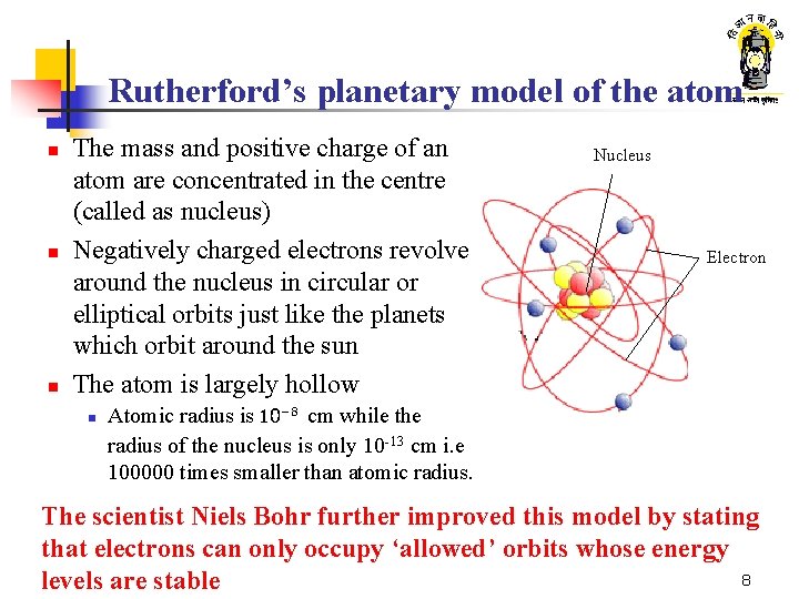 Rutherford’s planetary model of the atom n n n The mass and positive charge Rutherford’s planetary model of the atom n n n The mass and positive charge