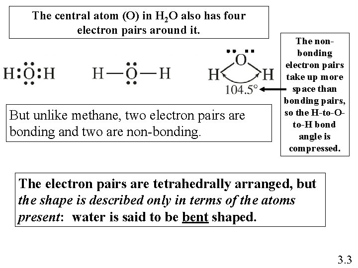 The central atom (O) in H 2 O also has four electron pairs around