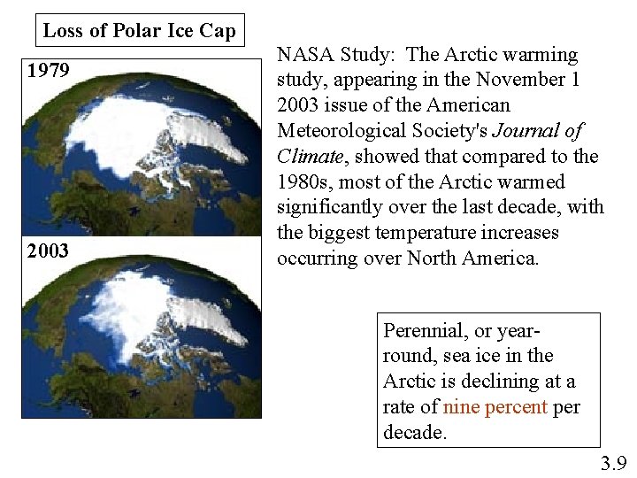 Loss of Polar Ice Cap 1979 2003 NASA Study: The Arctic warming study, appearing