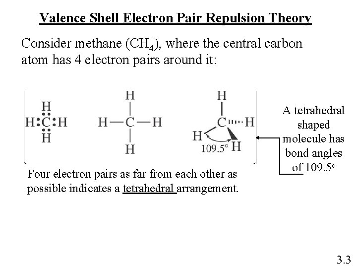 Valence Shell Electron Pair Repulsion Theory Consider methane (CH 4), where the central carbon