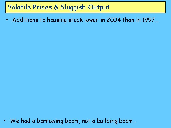 Volatile Prices & Sluggish Output • Additions to housing stock lower in 2004 than