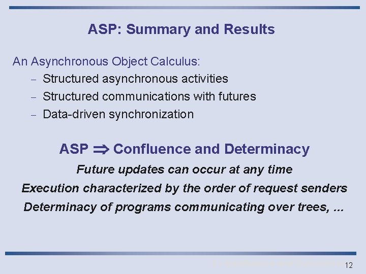 ASP: Summary and Results An Asynchronous Object Calculus: - Structured asynchronous activities - Structured
