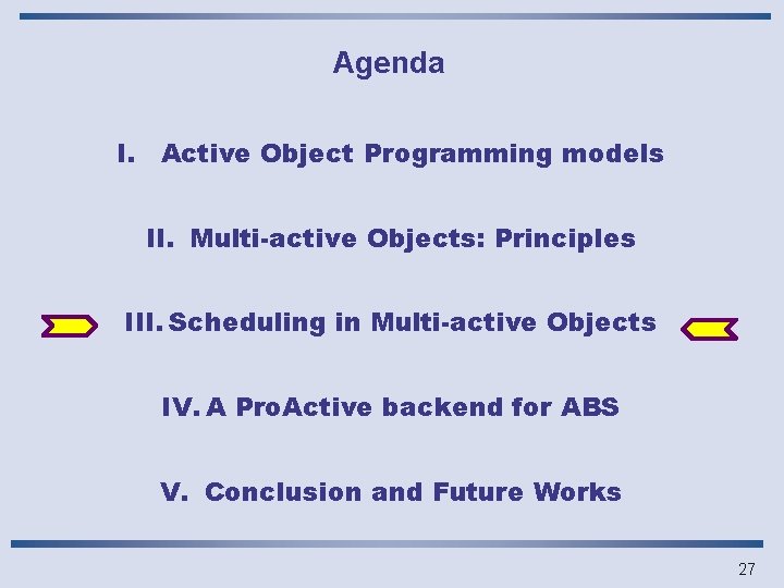 Agenda I. Active Object Programming models II. Multi-active Objects: Principles III. Scheduling in Multi-active