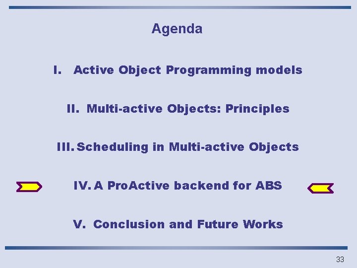 Agenda I. Active Object Programming models II. Multi-active Objects: Principles III. Scheduling in Multi-active