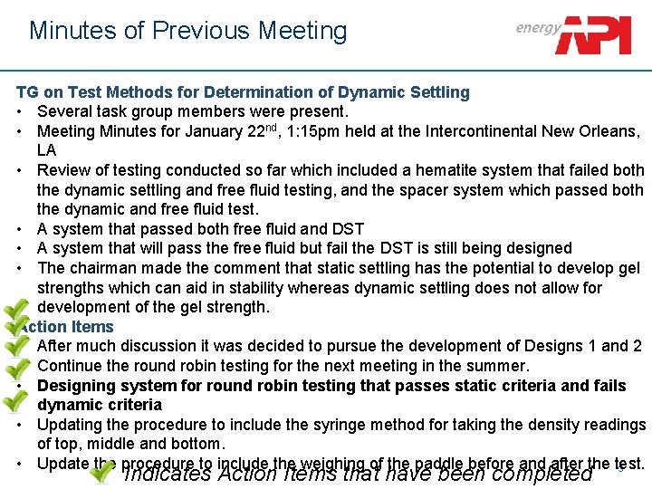 Schlumberger Confidential Minutes of Previous Meeting TG on Test Methods for Determination of Dynamic