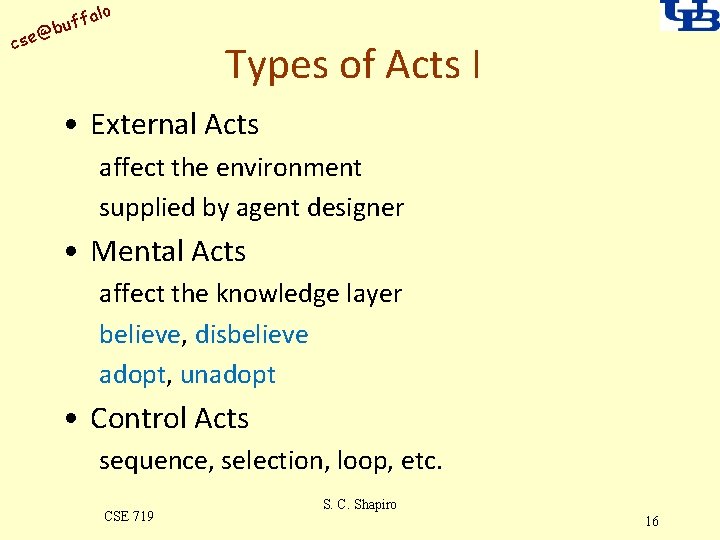 alo uff b @ cse Types of Acts I • External Acts affect the