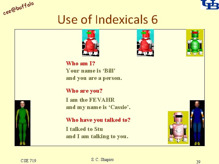 alo uff b @ cse Use of Indexicals 6 Who am I? Your name