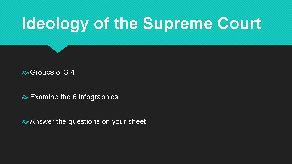 Ideology of the Supreme Court Groups of 3 -4 Examine the 6 infographics Answer