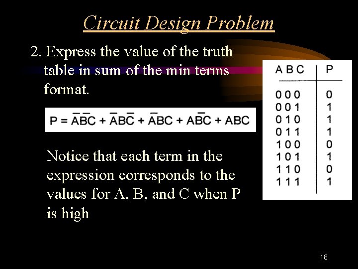 Circuit Design Problem 2. Express the value of the truth table in sum of Circuit Design Problem 2. Express the value of the truth table in sum of