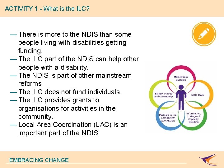 ACTIVITY 1 - What is the ILC? — There is more to the NDIS