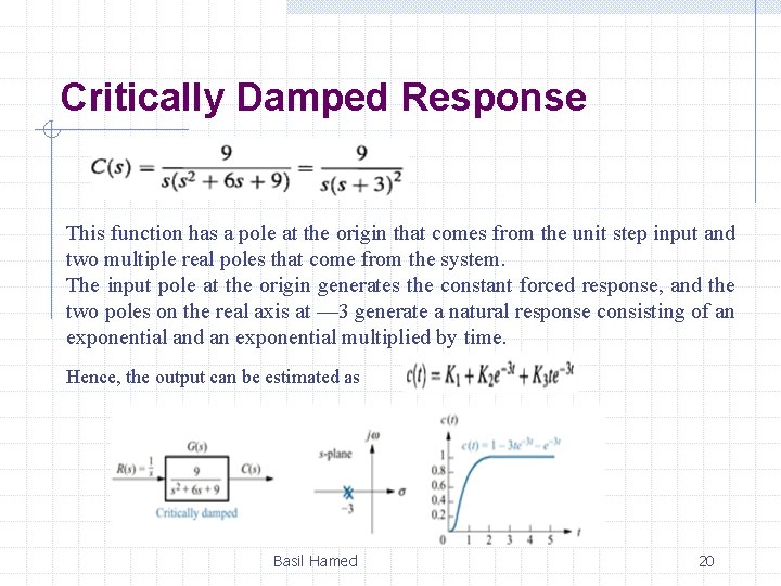 Critically Damped Response This function has a pole at the origin that comes from