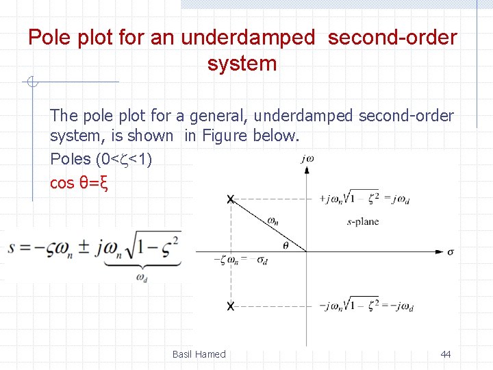 Pole plot for an underdamped second-order system The pole plot for a general, underdamped