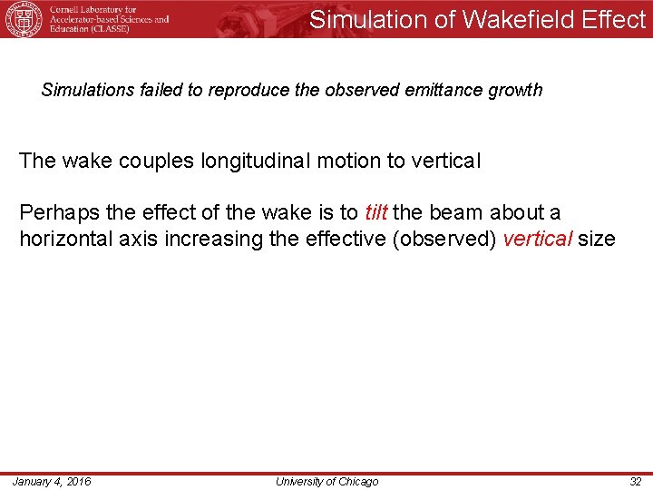 Simulation of Wakefield Effect Simulations failed to reproduce the observed emittance growth The wake