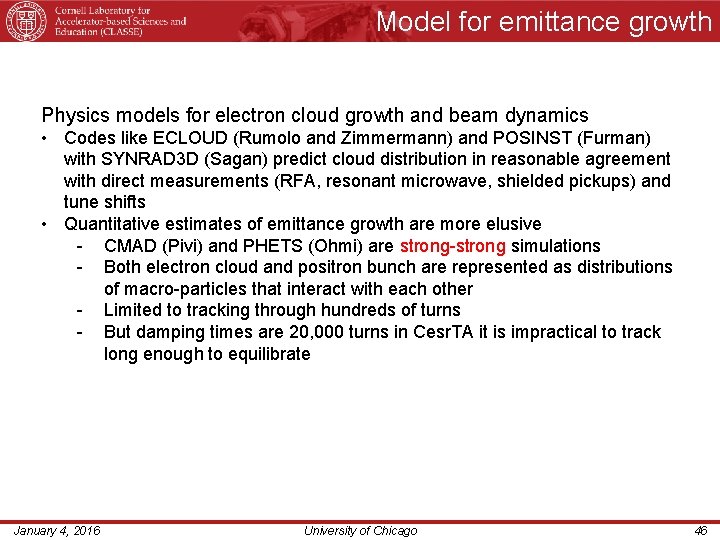 Model for emittance growth Physics models for electron cloud growth and beam dynamics •