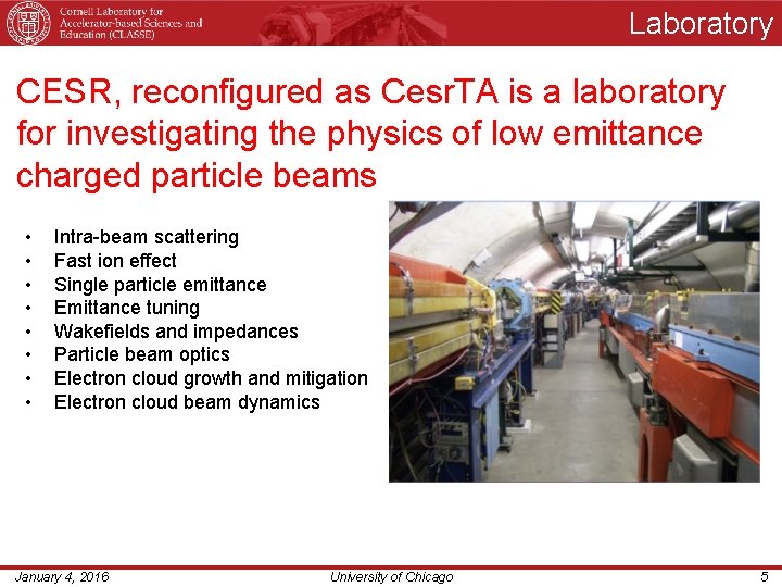 Laboratory CESR, reconfigured as Cesr. TA is a laboratory for investigating the physics of