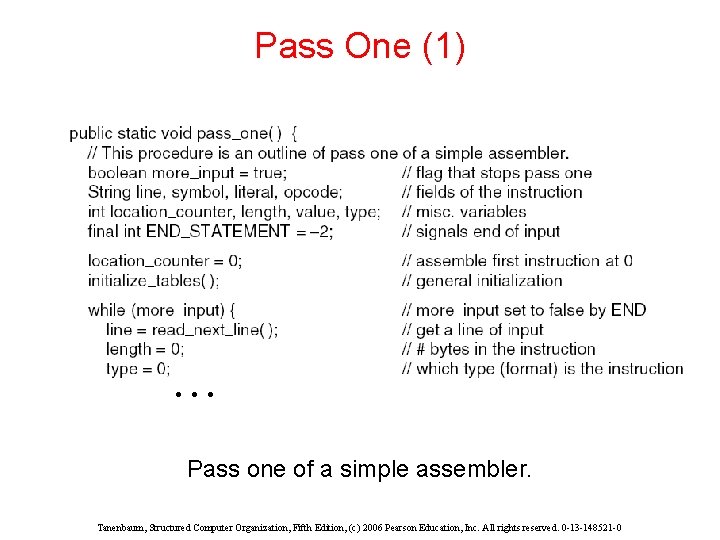 Pass One (1) . . . Pass one of a simple assembler. Tanenbaum, Structured