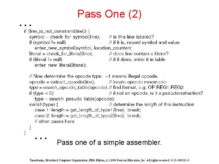 Pass One (2) . . . Pass one of a simple assembler. Tanenbaum, Structured