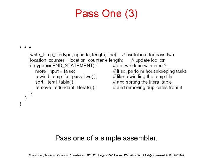 Pass One (3). . . Pass one of a simple assembler. Tanenbaum, Structured Computer