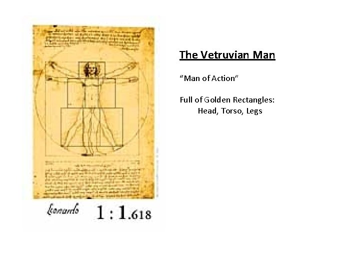 The Vetruvian Man “Man of Action” Full of Golden Rectangles: Head, Torso, Legs 