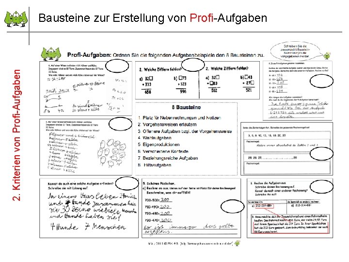 2. Kriterien von Profi-Aufgaben Bausteine zur Erstellung von Profi-Aufgaben Bitte ordnen Sie die folgenden