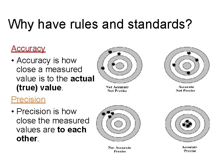 Why have rules and standards? Accuracy • Accuracy is how close a measured value