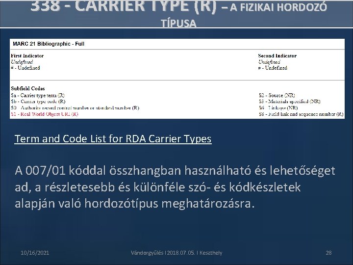 338 - CARRIER TYPE (R) – A FIZIKAI HORDOZÓ TÍPUSA Term and Code List