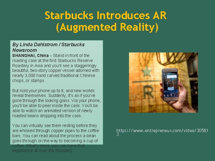 Starbucks Introduces AR (Augmented Reality) By Linda Dahlstrom / Starbucks Newsroom SHANGHAI, China – Starbucks Introduces AR (Augmented Reality) By Linda Dahlstrom / Starbucks Newsroom SHANGHAI, China –