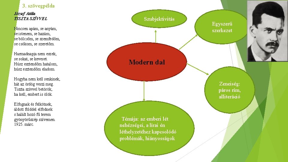 3. szövegpélda József Attila TISZTA SZÍVVEL Szubjektivitás Nincsen apám, se anyám, se istenem, se