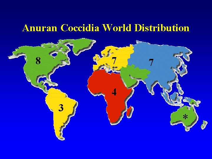 Anuran Coccidia World Distribution 8 7 7 4 3 * 