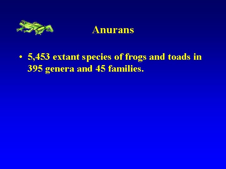 Anurans • 5, 453 extant species of frogs and toads in 395 genera and