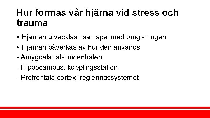 Hur formas vår hjärna vid stress och trauma • Hjärnan utvecklas i samspel med