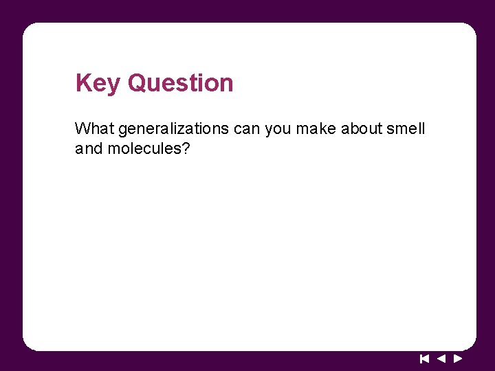 Key Question What generalizations can you make about smell and molecules? 