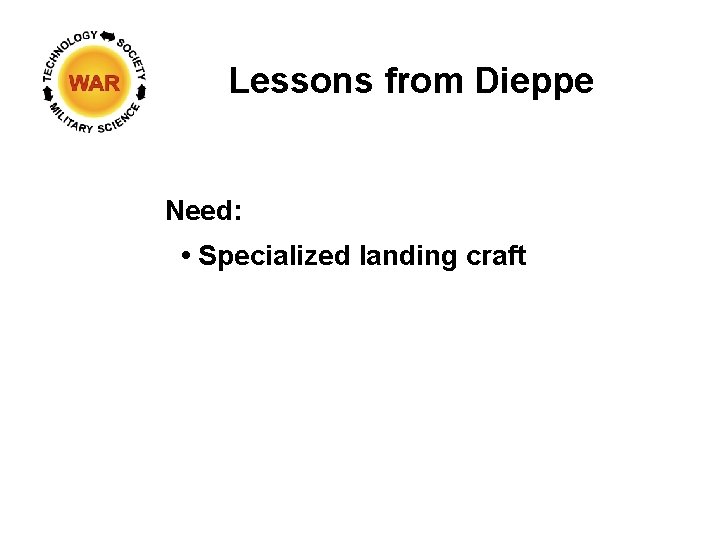 Lessons from Dieppe Need: • Specialized landing craft 