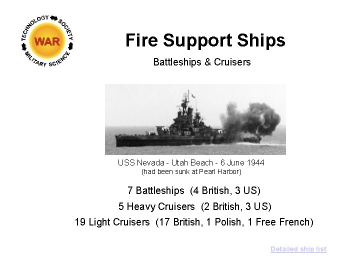 Fire Support Ships Battleships & Cruisers USS Nevada - Utah Beach - 6 June