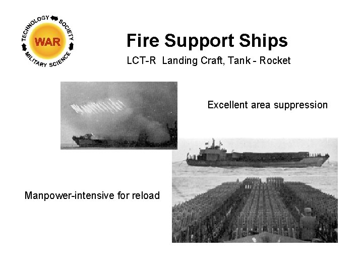 Fire Support Ships LCT-R Landing Craft, Tank - Rocket Excellent area suppression Manpower-intensive for