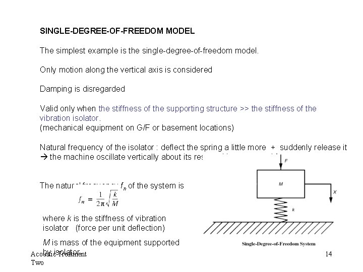 SINGLE-DEGREE-OF-FREEDOM MODEL The simplest example is the single-degree-of-freedom model. Only motion along the vertical