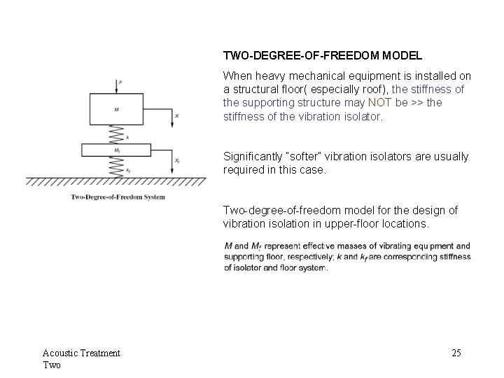 TWO-DEGREE-OF-FREEDOM MODEL When heavy mechanical equipment is installed on a structural floor( especially roof),