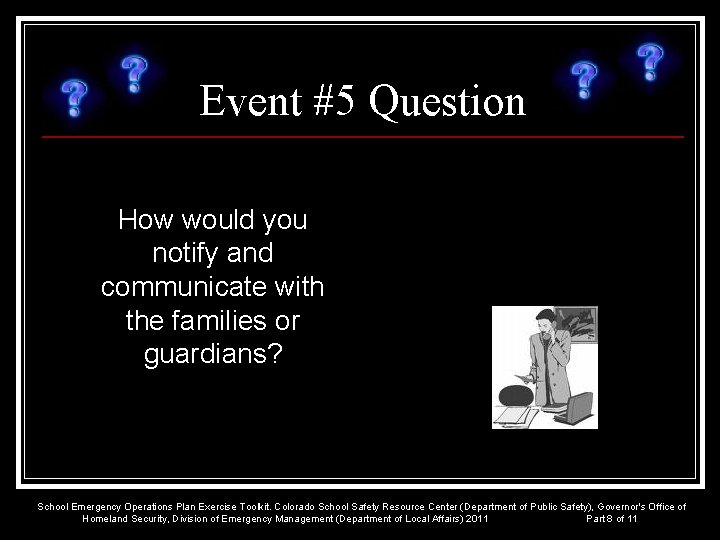 Event #5 Question How would you notify and communicate with the families or guardians?