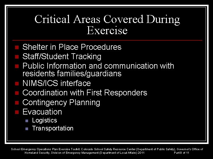 School Emergency Operations Plan Tabletop Exercise Emergency Response