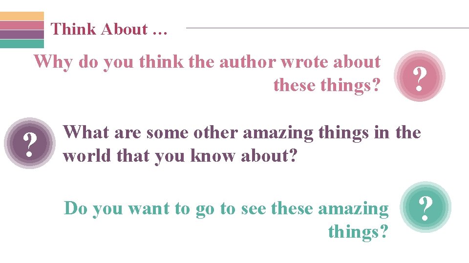 Think About … Why do you think the author wrote about these things? ?