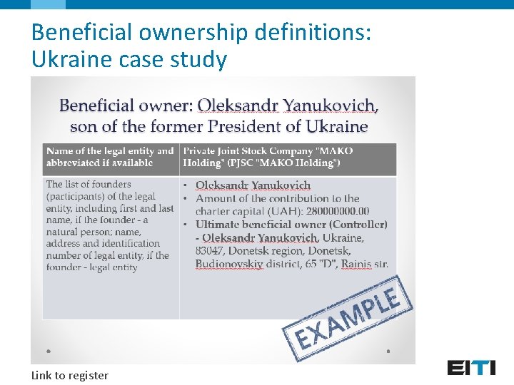 Beneficial ownership definitions: Ukraine case study Link to register 