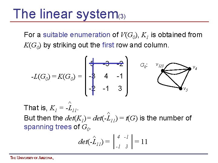 The linear system(3) For a suitable enumeration of V(G 0), K 1 is obtained