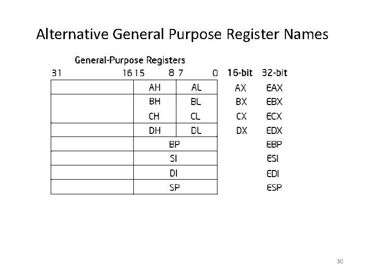 Alternative General Purpose Register Names 30 