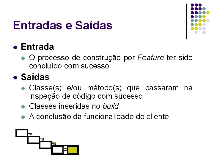 Entradas e Saídas l Entrada l l O processo de construção por Feature ter