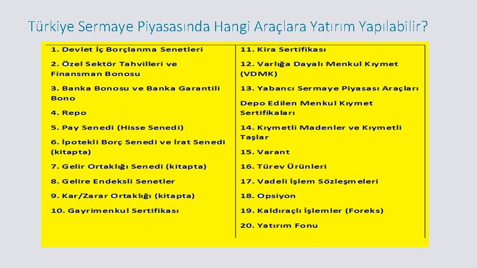 Türkiye Sermaye Piyasasında Hangi Araçlara Yatırım Yapılabilir? Türkiye Sermaye Piyasasında Hangi Araçlara Yatırım Yapılabilir?