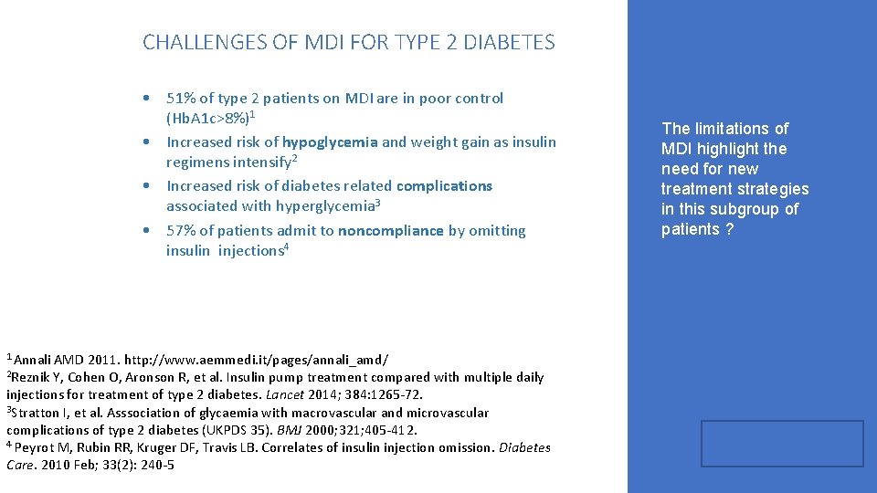 CHALLENGES OF MDI FOR TYPE 2 DIABETES • 51% of type 2 patients on