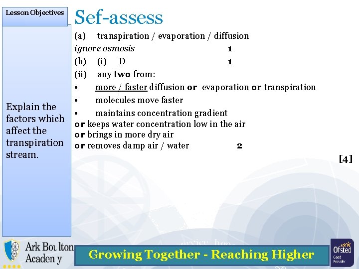 Lesson Objectives Explain the factors which affect the transpiration stream. Sef-assess (a) transpiration /